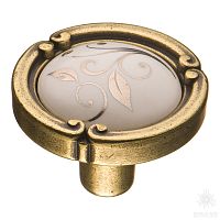 15.090.35.PO23W.12 Ручка кнопка керамика с металлом, цветочный орнамент античная бронза