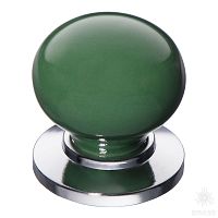 3005-10-GREEN Ручка кнопка керамика с металлом, зелёный/глянцевый хром