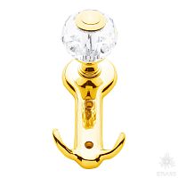 0437-030 Крючок мебельный с кристаллом, глянцевое золото 24K