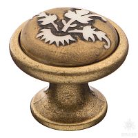 3008-40-EMBOSSING Ручка кнопка керамика с металлом, орнамент/старая бронза