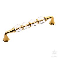 2537-031-128 Ручка скоба с кристаллами, глянцевое золото 24K 128 мм