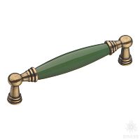 1160-40-128-GREEN Ручка скоба керамика с металлом, зелёный/старая бронза 128 мм