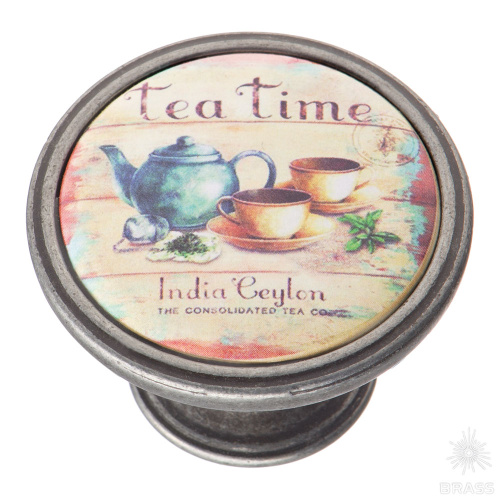 550PT64 Ручка кнопка — TEA TIME, старое серебро 550PT64 Ручка кнопка — TEA TIME, старое серебро